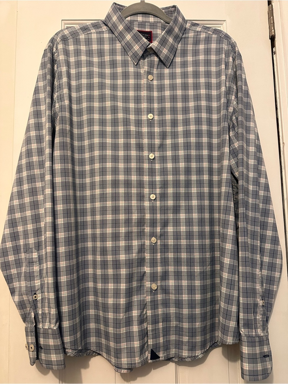 UNTUCKit Blue and White Plaid Long-Sleeve Dress Shirt